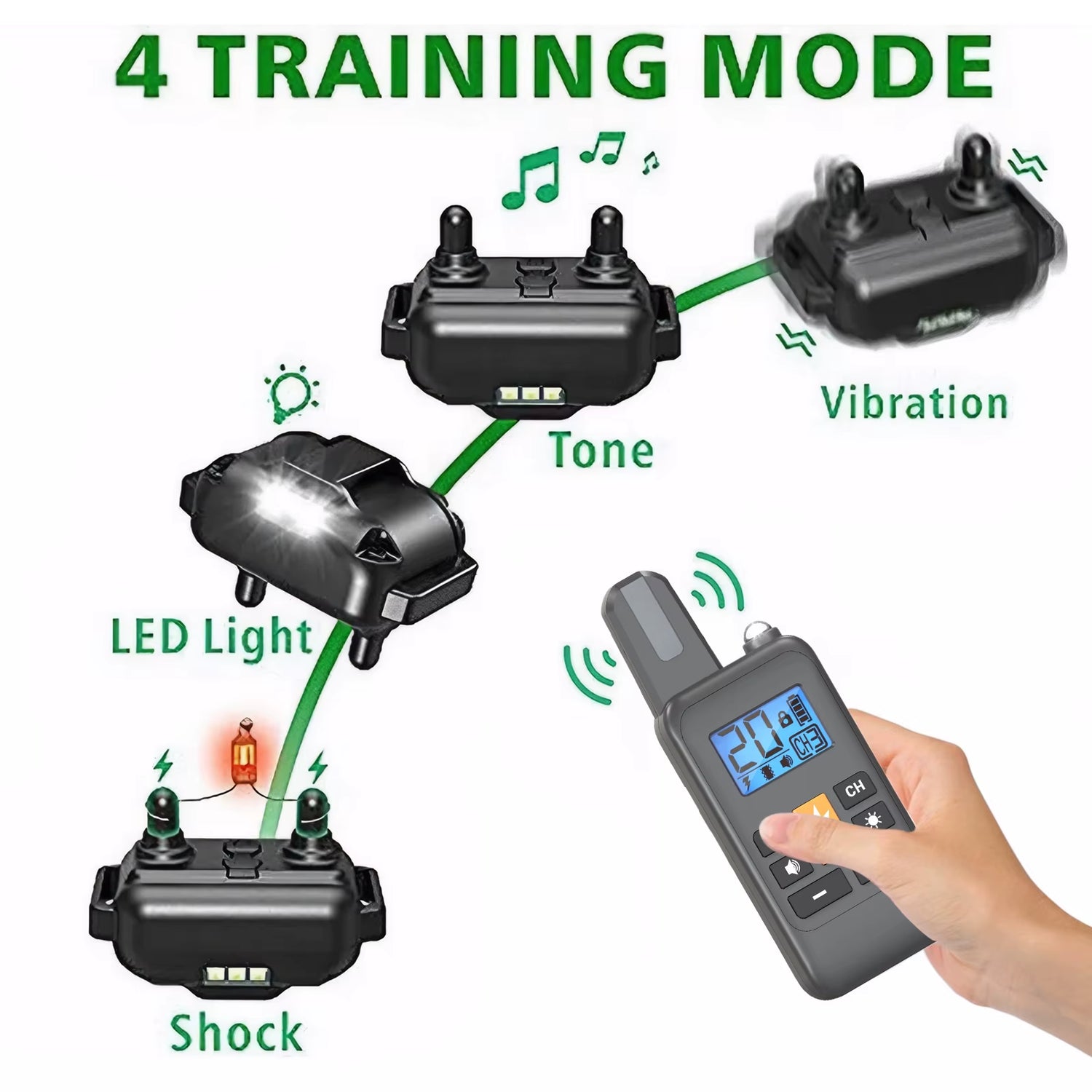 Electric Dog Training Collar for Large Dog Dog Shock Collar 4 Training Modes Beep Vibration Electric Shock E-Collar with Remote