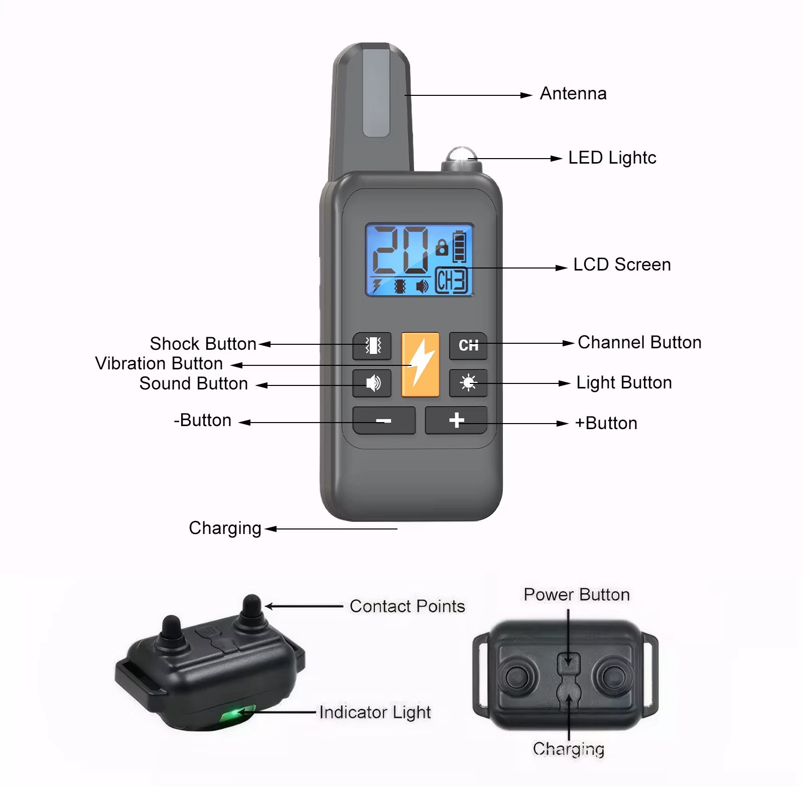 Electric Dog Training Collar for Large Dog Dog Shock Collar 4 Training Modes Beep Vibration Electric Shock E-Collar with Remote