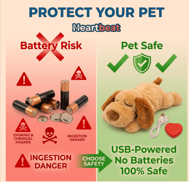 USB Heartbeat Puppy Toy Showing the dangers of batteries in dog toy