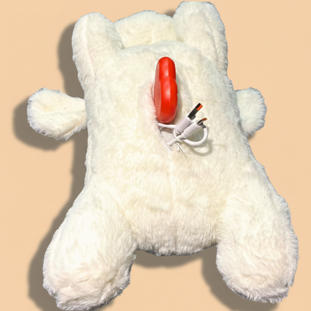 USB Heartbeat Toy Close Up of sealed belly pouch 