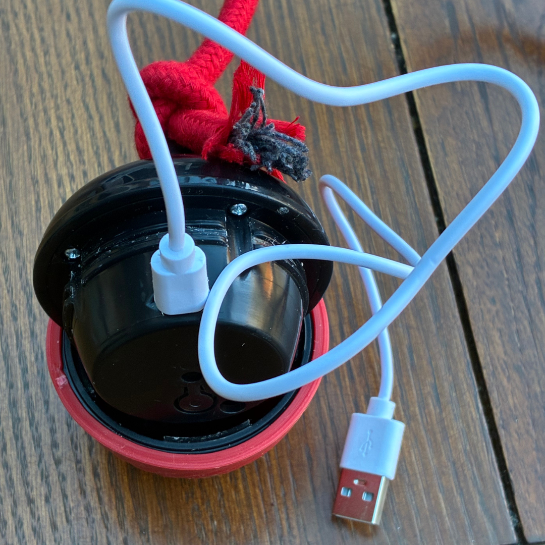 USB charging cable included with smart dog ball