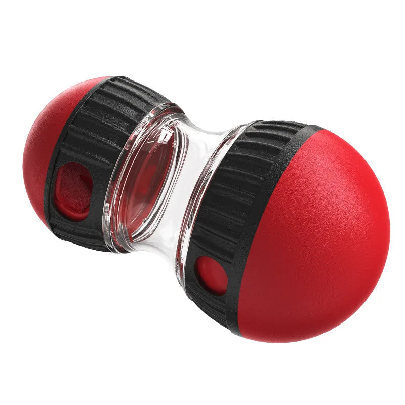 Red and black dual-lidded  Slow Dog feeder toy on a white background