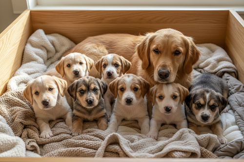 Puppies with their mother dog